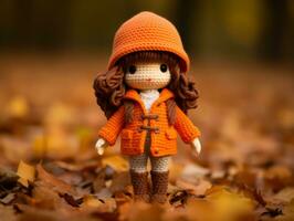 une crochet poupée portant un Orange manteau et bottes génératif ai photo