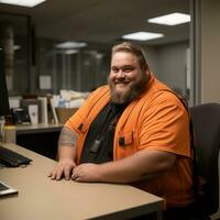 une homme portant un Orange chemise génératif ai photo