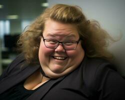 une femme avec une gros sourire génératif ai photo