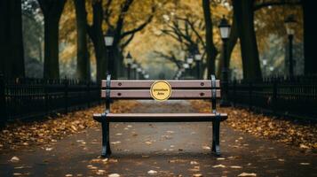 une banc séance dans le milieu de une parc entouré par des arbres génératif ai photo