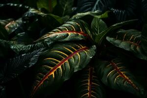 une proche en haut de une plante avec rouge et vert feuilles génératif ai photo