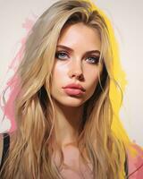 une numérique La peinture de une magnifique blond femme génératif ai photo