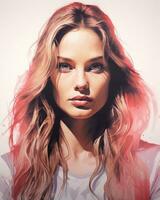 une numérique La peinture de une femme avec longue cheveux génératif ai photo