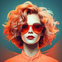 une numérique La peinture de une femme avec rouge cheveux et des lunettes de soleil génératif ai photo