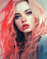 une numérique La peinture de une femme avec rouge cheveux génératif ai photo