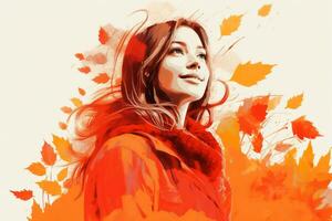 une La peinture de une femme dans un Orange manteau génératif ai photo