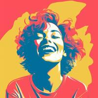 une pop art style illustration de une femme en riant génératif ai photo