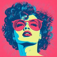 une pop art style illustration de une femme portant des lunettes de soleil génératif ai photo