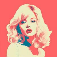 une pop art style portrait de une femme avec blond cheveux génératif ai photo