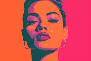 une pop art style portrait de une femme génératif ai photo