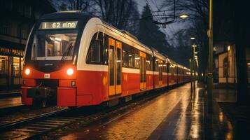 une rouge et blanc train génératif ai photo