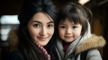 une femme et une peu fille sont posant pour une photo génératif ai