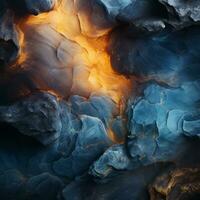 un abstrait image de bleu et Orange rochers génératif ai photo