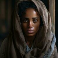 un africain femme dans une marron châle génératif ai photo