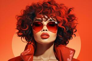 un illustration de une femme avec rouge cheveux et des lunettes de soleil génératif ai photo