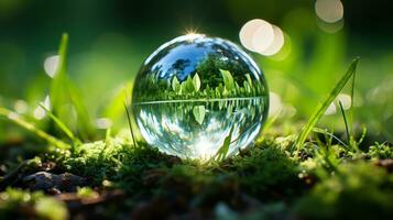 un image de une verre Balle dans le herbe génératif ai photo