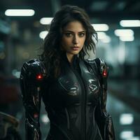 un image de une femme dans une futuriste costume génératif ai photo