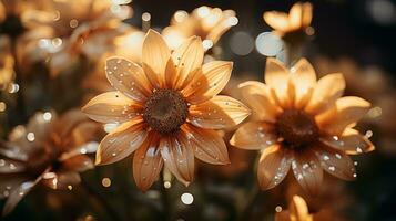 fleurs avec l'eau gouttelettes sur leur dans le foncé génératif ai photo