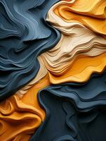 3d le rendu de un abstrait vague modèle dans Orange bleu et noir génératif ai photo