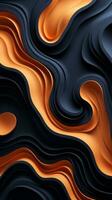 3d le rendu de Orange et noir vagues sur une noir Contexte génératif ai photo