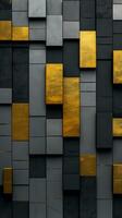 une noir et or mur avec carrés et Triangles génératif ai photo