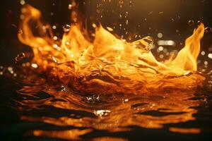 une proche en haut image de une Feu brûlant dans le l'eau génératif ai photo