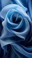 une proche en haut de une bleu Rose sur une noir Contexte génératif ai photo