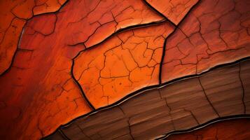 une proche en haut de une pièce de bois avec une fissure dans il génératif ai photo