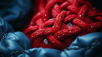 une proche en haut de une rouge et bleu corde génératif ai photo