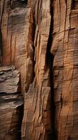 une proche en haut de une Roche mur avec certains très grand des fissures dans il génératif ai photo