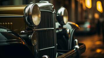 une proche en haut de une ancien voiture sur une ville rue génératif ai photo