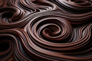 une proche en haut de Chocolat tourbillonne sur une noir Contexte génératif ai photo