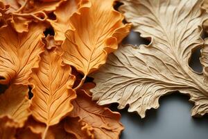 une proche en haut de certains feuilles cette sont Orange et marron génératif ai photo