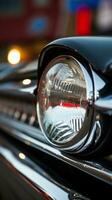 une proche en haut de le phare de une classique voiture génératif ai photo