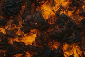 une proche en haut vue de une noir et Orange flamme génératif ai photo