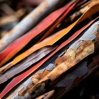 une proche en haut vue de une pile de coloré feuilles génératif ai photo