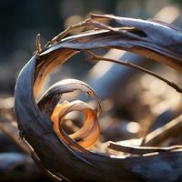 une proche en haut vue de une arbre branche avec brindilles et feuilles génératif ai photo