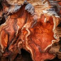 une proche en haut vue de une arbre tronc avec rouge et marron couleurs génératif ai photo