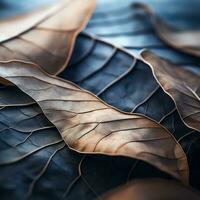 une proche en haut vue de certains feuilles sur une foncé surface génératif ai photo