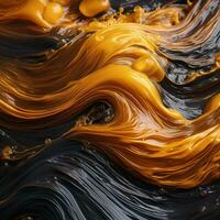 une proche en haut vue de certains Orange et noir liquide génératif ai photo