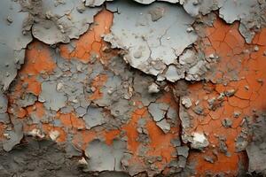 une proche en haut vue de le peeling peindre sur un vieux mur génératif ai photo