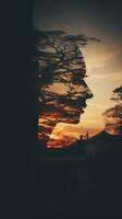 une double exposition de une les femmes visage avec des arbres dans le Contexte génératif ai photo