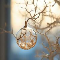 une or ornement pendaison de une arbre branche génératif ai photo