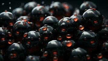 une groupe de noir et rouge bulles sur une noir Contexte génératif ai photo