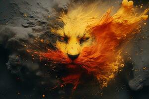 une Lion est couvert dans peindre et fumée génératif ai photo