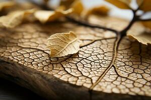 une pièce de bois avec feuilles sur il génératif ai photo