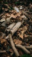 une pile de déchue feuilles sur le sol génératif ai photo