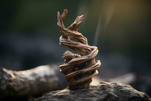 une sculpture fabriqué en dehors de brindilles sur une Roche génératif ai photo