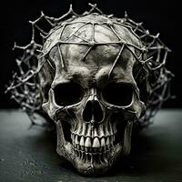 une crâne avec une couronne de les épines sur il génératif ai photo