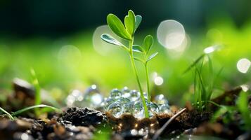 une petit plante croissance en dehors de le sol génératif ai photo